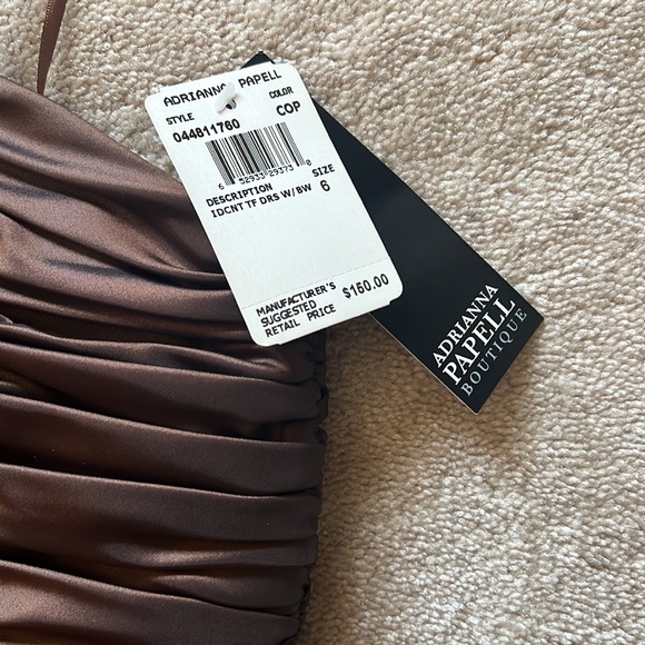 Adrianna Papell Chocolate Taffeta Cocktail, Prom, Evening, Occasion Dress - Picture 3 of 6